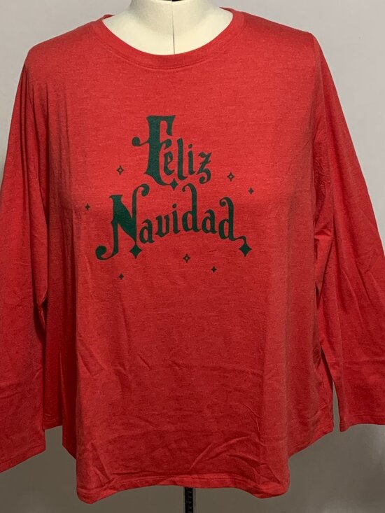 Sonoma Tops - Ugly Christmas Shirt Sonoma Feliz Navidad Long Sleeve Red Green WOMENS Plus 4X